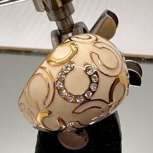 Coach Gold and Cream Ring with Crystal Details. Size 6